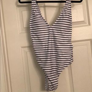 Striped one piece bathing suit
